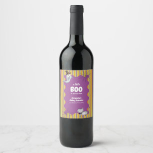 Cute Modern A Little Boo Ghost Cat Baby Shower Wine Label