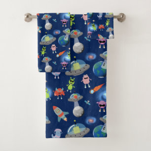Cute Modern Alien Monsters Space Kids  Bath Towel Set