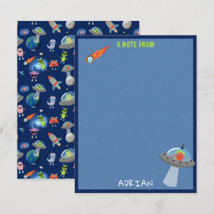 Cute Modern Alien Monsters Space Kids Custom Name Card