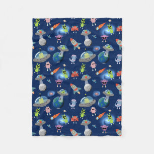 Cute Modern Alien Monsters Space Kids Pattern Fleece Blanket