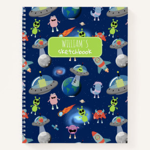 Cute Modern Alien Monsters Space Kids Pattern Notebook
