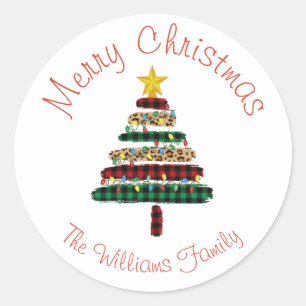 Cute Modern Animal Print Christmas Tree Holiday  Classic Round Sticker