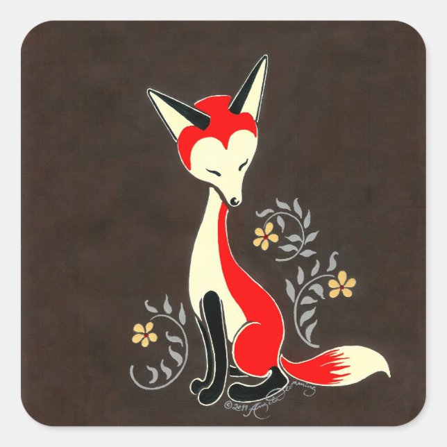 Cute Modern Artsy Fox Painting Square Sticker (Front)