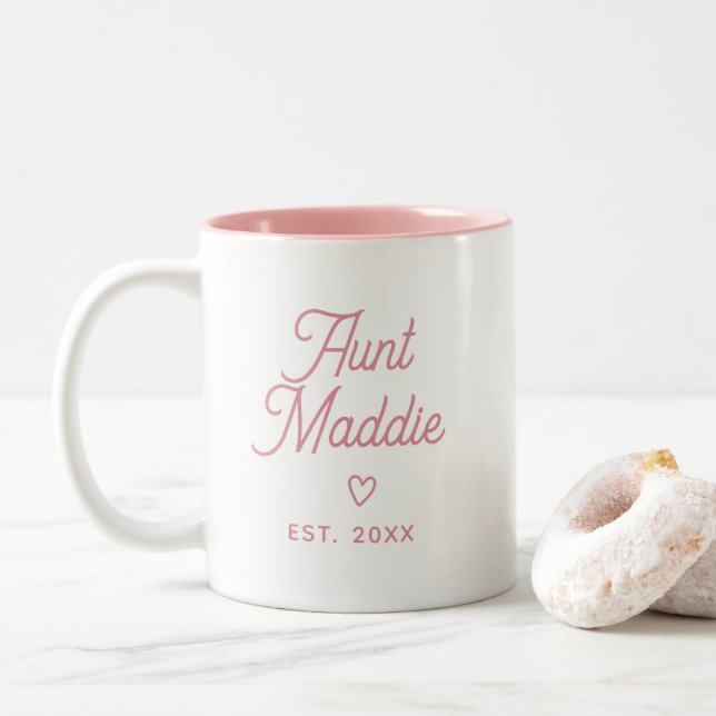 Cute Modern Baby Announcement Aunt Pregnancy  Two-Tone Coffee Mug (With Donut)
