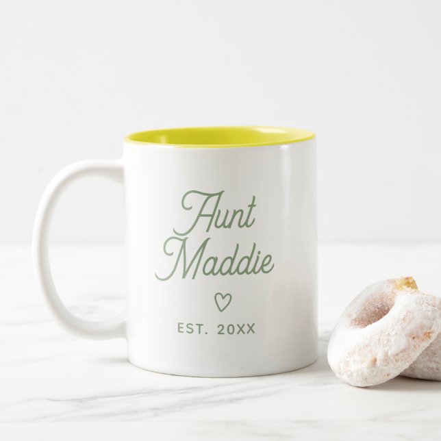 Cute Modern Baby Announcement Aunt Pregnancy  Two-Tone Coffee Mug (With Donut)