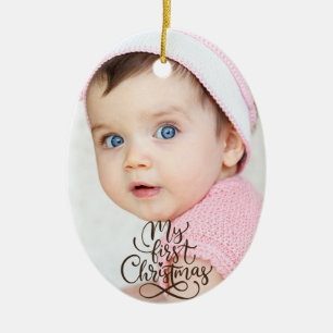 Cute Modern Baby's first Christmas 2 photo Ceramic Tree Decoration