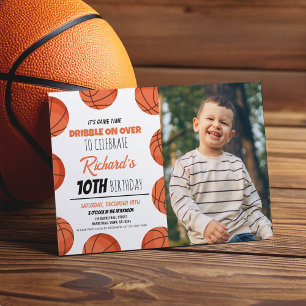 Cute Modern Basketball Sports Kids Photo Birthday Invitation