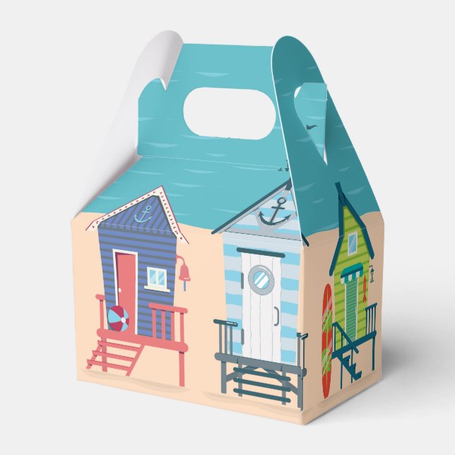 Cute Modern Beach Huts Summer Holiday Art Favour Box (Back Side)
