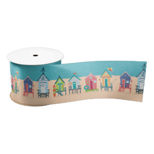 Cute Modern Beach Huts Summer Holiday Art Satin Ribbon