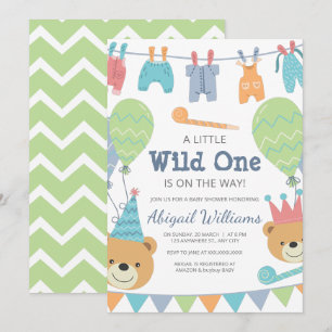 Cute Modern Bears Wild One - Baby Shower Invitation