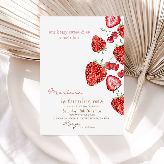 Cute Modern Berry and Merry 1st Birthday Party  Invitation (Creator Uploaded)