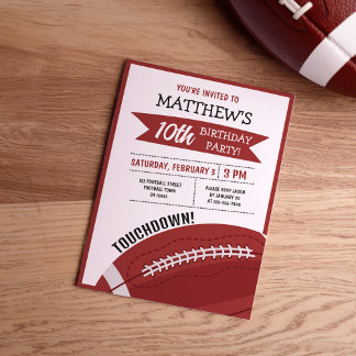 Cute Modern Big Football Ribbon Kids Birthday Invitation