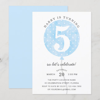 Cute Modern Blue Balloon Elegant Boy Birthday Invitation