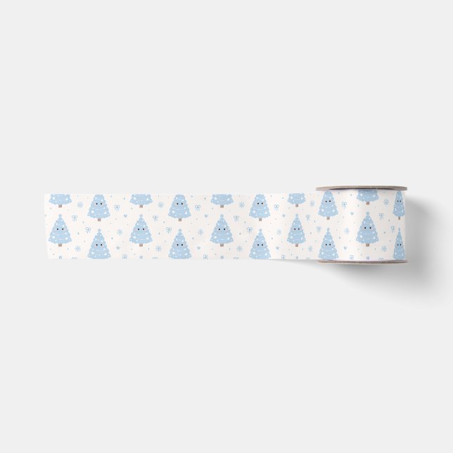 Cute Modern Blue Christmas Tree Satin Ribbon (Front)
