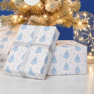 Cute Modern Blue Christmas Tree Wrapping Paper