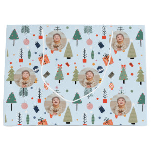 Cute Modern Blue Funny Christmas Photo Large Gift Bag