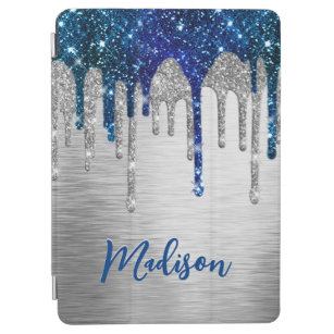 Cute modern Blue Glitter Drips monogram iPad Air Cover