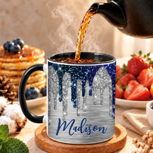 Cute modern Blue Glitter Drips monogram Mug