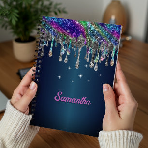 Cute modern Blue Glitter Drips monogram Notebook