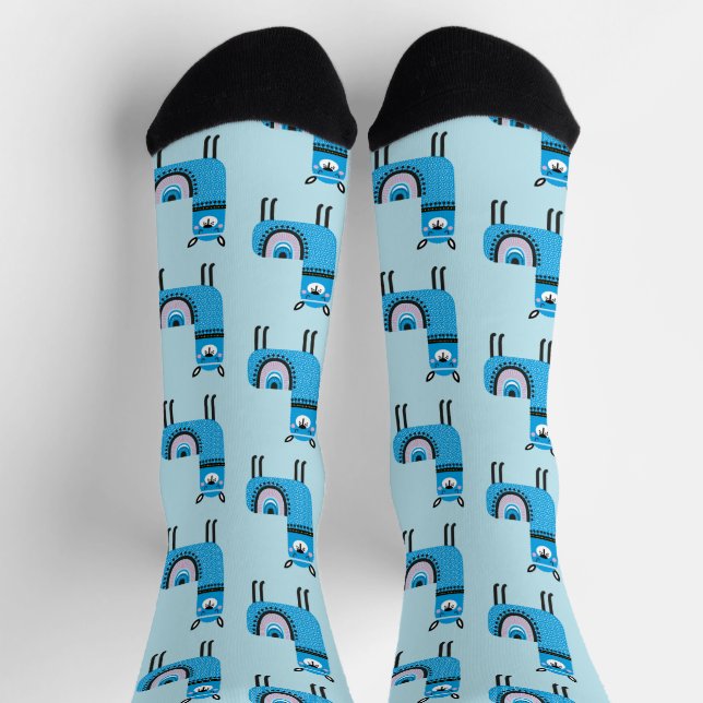 Cute Modern Blue Llama Pattern Socks (Top)