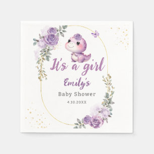 Cute Modern Boho Watercolor Dinosaur floral girl Napkin