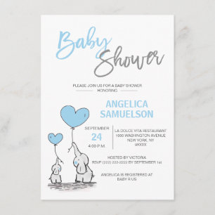 Cute Modern BOY Blue Mummy Elephant & Baby Shower Invitation