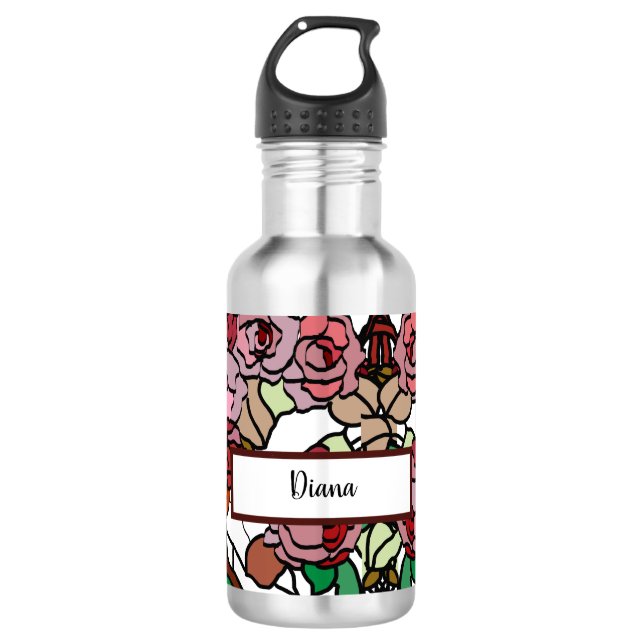 Cute Modern Bright Red Flowers 532 Ml Water Bottle (Front)