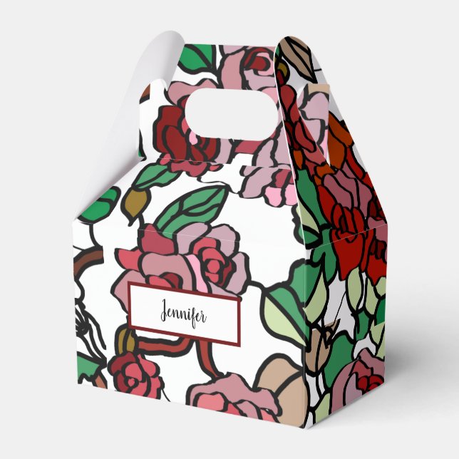 Cute Modern Bright Red Flowers Favour Box (Front Side)