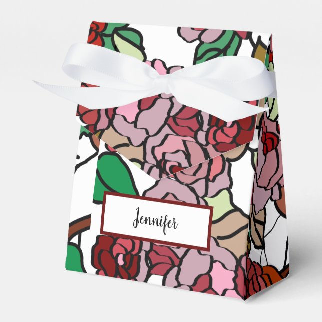 Cute Modern Bright Red Flowers Favour Box (Front Side)