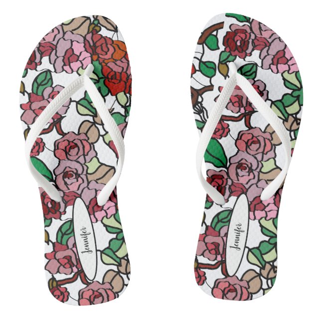 Cute Modern Bright Red Flowers Jandals (Footbed)