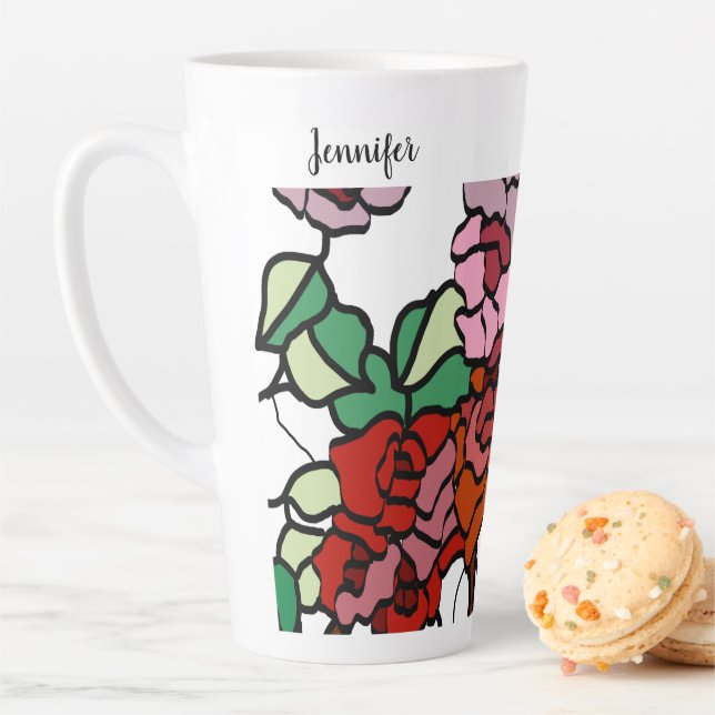 Cute Modern Bright Red Flowers Latte Mug (In Situ)