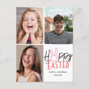 Cute modern Bunny Ears Easter, family three photo Holiday Postcard