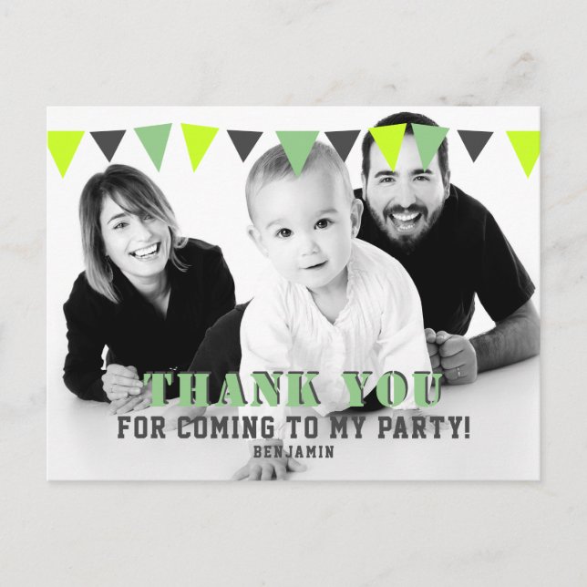Cute Modern Bunting Flags Photo Birthday Thank You Postcard (Front)