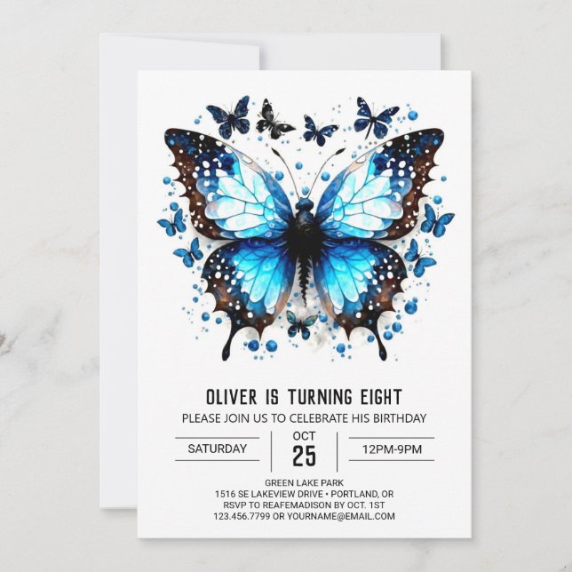 Cute Modern Butterfly Boy Birthday Invitation (Front)