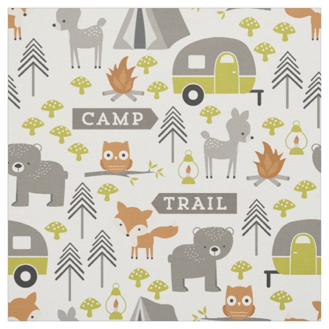 Cute Modern Camper and Baby Animals Fabric (Swatch)