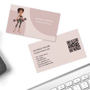 Cute Modern Cartoon Fitness Coach Instructor Business Card