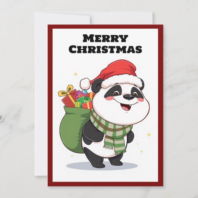 Cute Modern Cartoon Humour Panda Merry Christmas Holiday Card (Front)