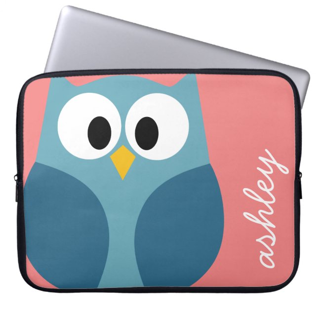 Cute Modern Cartoon Owl with huge eyes Laptop Sleeve (Front)