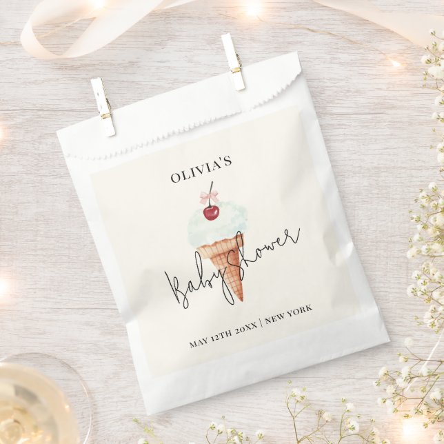 Cute Modern Cherry Scoop Ice Cream Baby Shower  Favour Bags (Clipped)