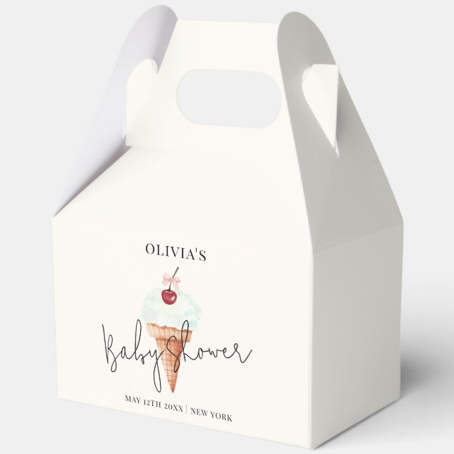 Cute Modern Cherry Scoop Ice Cream Baby Shower  Favour Box (Back)