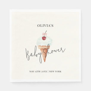 Cute Modern Cherry Scoop Ice Cream Baby Shower  Napkin