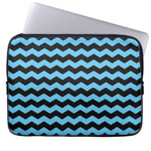 Cute Modern Chevron ZigZag Black and Blue Pattern Laptop Sleeve