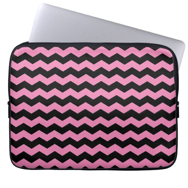 Cute Modern Chevron ZigZag Black and Pink Pattern  Laptop Sleeve (Front)