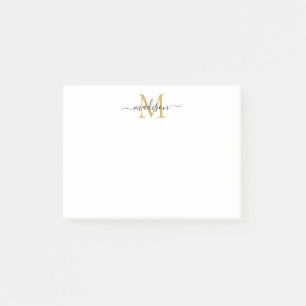 Cute Modern Chic Girly Script Monogram Black Gold Post-it Notes