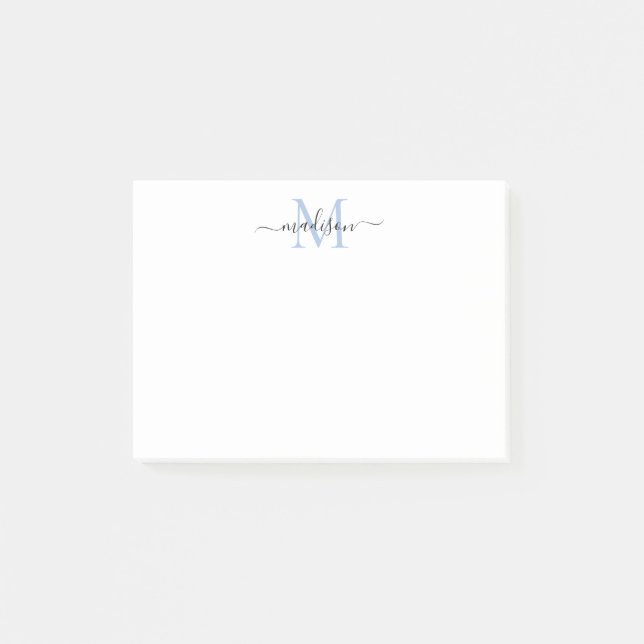 Cute Modern Chic Girly Script Monogram Dusty Blue Post-it Notes (Front)