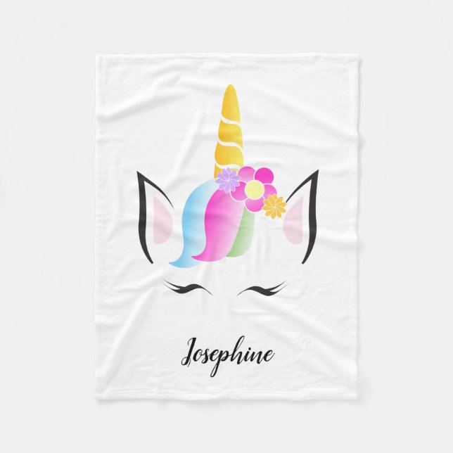 Cute Modern Chic personalised unicorn baby Fleece Blanket (Front)