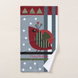 Cute modern christmas bird and custom text  hand towel