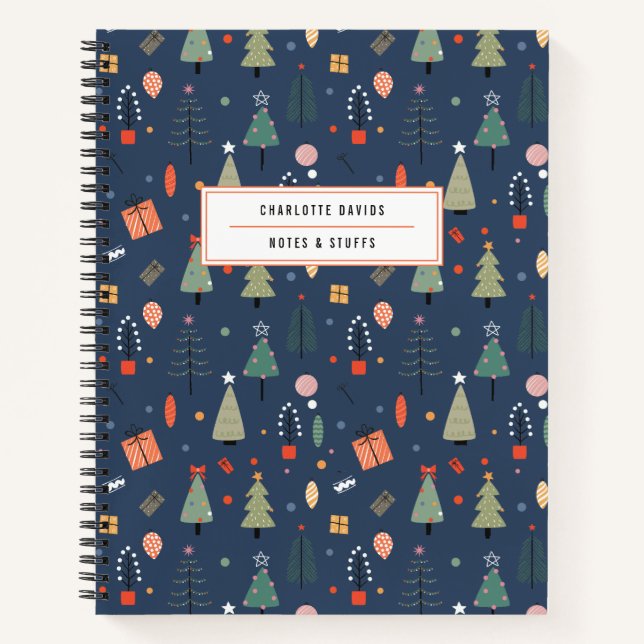 Cute Modern Christmas Pattern  Name Notebook (Front)