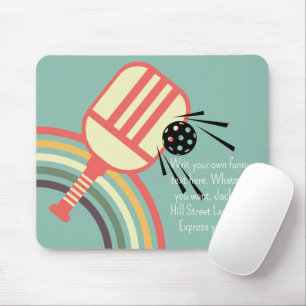 Cute modern classic 80s striped Pickleball Blue Mouse Pad