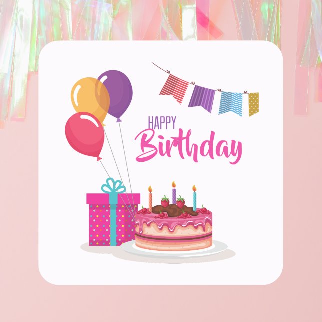 Cute Modern Classic Trendy Rainbow Birthday Square Sticker (Creator Uploaded)